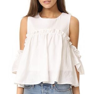 J.O.A Layered Ruffle Cold Shoulder Top
